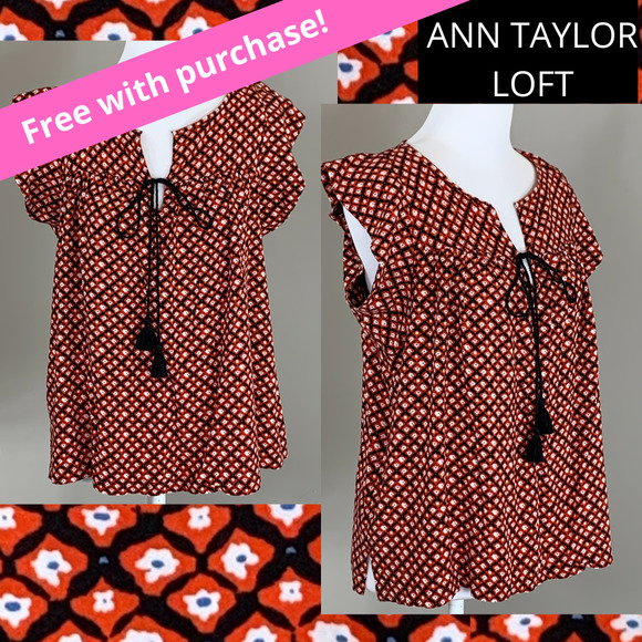 FREE Ann Taylor Red Peasant Boho Blouse Spring Summer Professional Career Resort - Picture 1 of 11